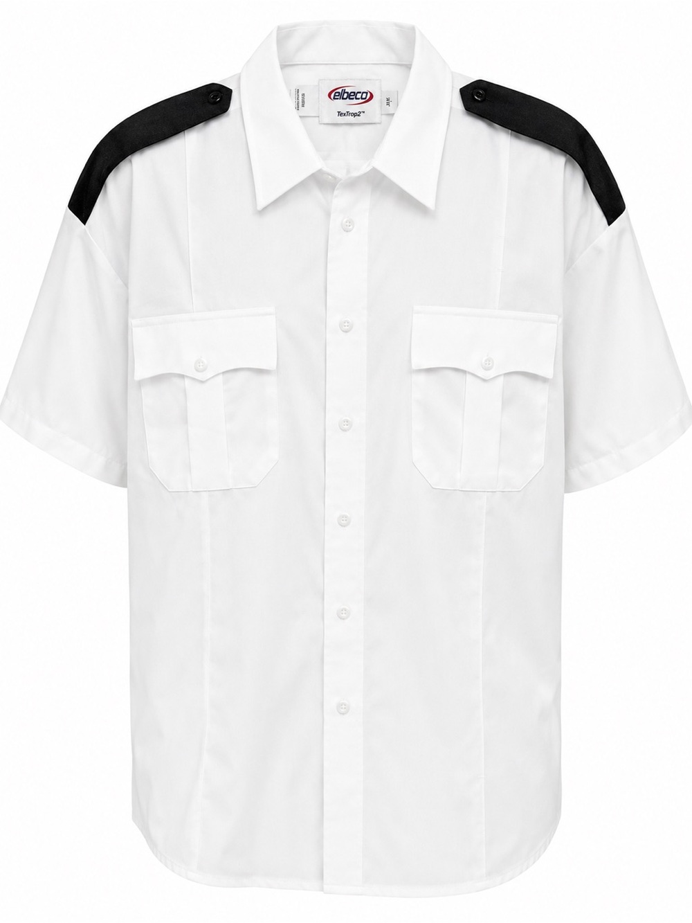 Elbeco White Short-Sleeve Button-Down Shirt with Black Epaulets
